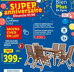 Lidl LIVARNO HOME Table de jardin + set de fauteuils sevilla offre