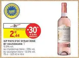 Intermarché IGP PAYS D'OC SYRAH ROSÉ BY HAUSSMANN offre