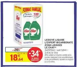 Intermarché Contact LESSIVE LIQUIDE L'EXPERT BICARBONATE 2X66 LAVAGES LE CHAT offre