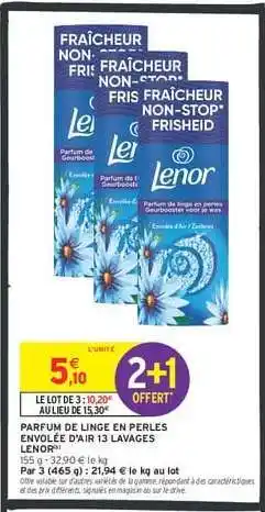 Intermarché Hyper PARFUM DE LINGE EN PERLES ENVOLÉE D'AIR 13 LAVAGES LENOR offre