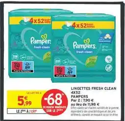 Intermarché Hyper LINGETTES FRESH CLEAN 4X52 offre