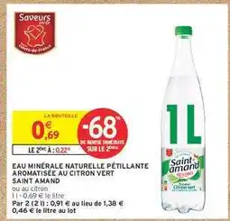 Intermarché Hyper Eau Minérale Naturelle Pétillante Aromatisée au Citron Vert Saint Amand offre