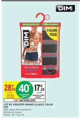Intermarché LOT DE 4 BOXERS HOMME CLASSIC COLOR offre