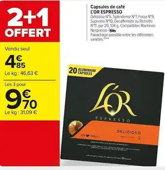Carrefour Market L’or espresso capsules de café offre