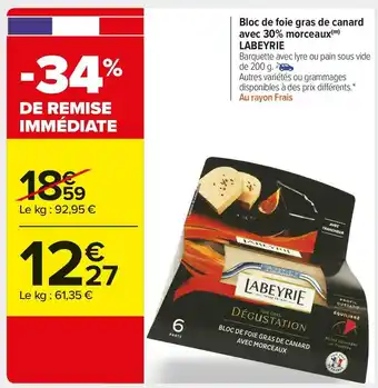 Carrefour Market Labeyrie bloc de foie gras de canard avec 30% morceaux offre