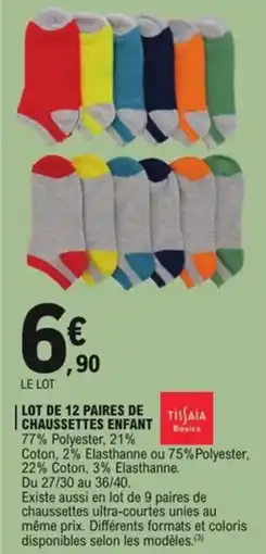 E.Leclerc Lot de 12 paires de chaussettes enfant offre
