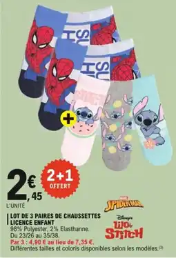 E.Leclerc Lot de 3 paires de chaussettes licence enfant offre