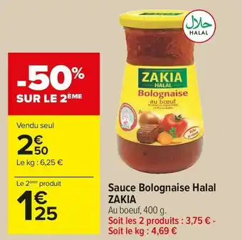 Carrefour Market Zakia sauce bolognaise halal offre