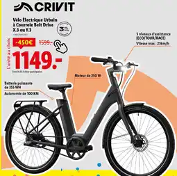 Lidl CRIVIT Vélo Électrique Urbain à Courroie Belt Drive X.3 ou Y.3 offre