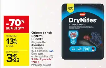 Carrefour Market Huggies culottes de nuit drynites offre