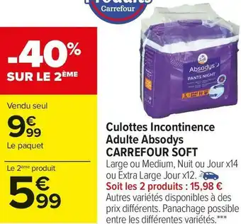 Carrefour Market Carrefour soft culottes incontinence adulte absodys offre