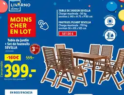 Lidl Table de jardin + Set de fauteuils SEVILLA offre