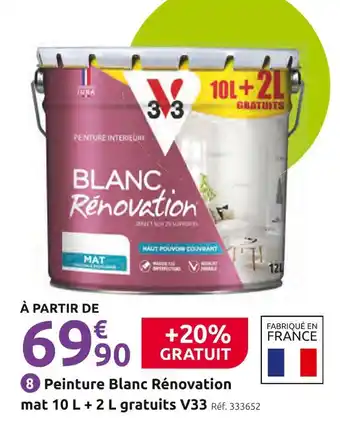 Mr Bricolage V33 Peinture Blanc Rénovation mat 10 L + 2 L gratuits offre