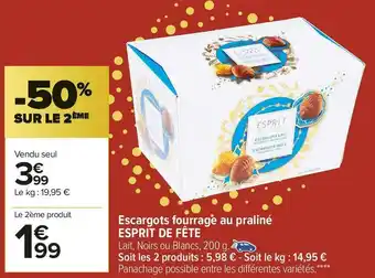 Carrefour Market Esprit de fête escargots fourrage au praliné offre