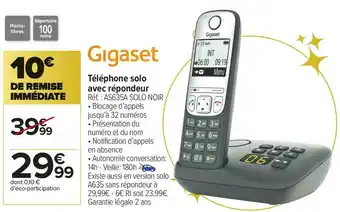 Gigaset téléphone solo avec répondeur réf. : as635a solo no