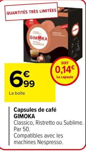 Carrefour GIMOKA Capsules de café offre