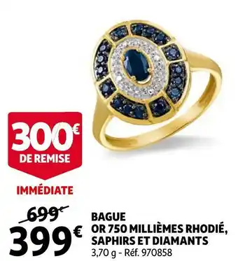 Auchan Bague or 750 millièmes rhodié, saphirs et diamants offre