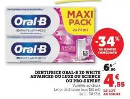 Hyper U DENTIFRICE ORAL-B 3D WHITE ADVANCED OU LUXE OU SCIENCE OU PRO-EXPERT offre