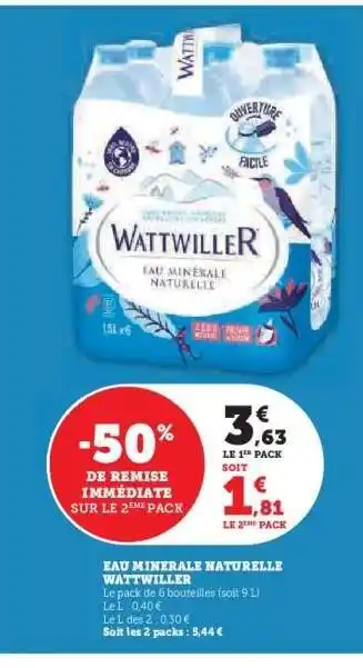 Hyper U Eau Minérale Naturelle Wattwiller offre