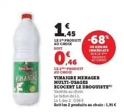 Hyper U Vinaigre Ménager Multi-usages Ecocert Le Droguiste offre