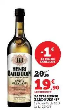 Hyper U Pastis Henri Bardouin 45° offre