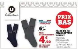 Hyper U Paire de mi-chaussettes homme offre