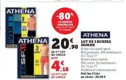 Hyper U ATHENA LOT DE 3 BOXERS HOMME offre