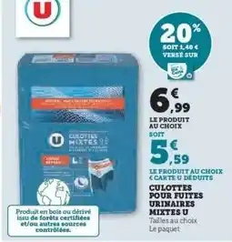 Super U CULOTTES POUR FUITES URINAIRES MIXTES U offre