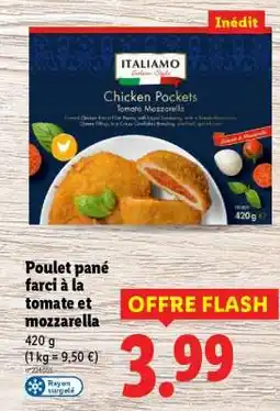 Lidl Poulet pané farci à la tomate et mozzarella offre