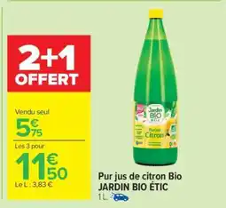 Carrefour PUR JUS DE CITRON BIO JARDIN BIO ETIC offre