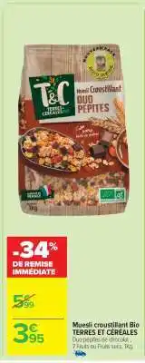 Carrefour Market Muesli Croustillant Bio 'Terres et Céréales' offre