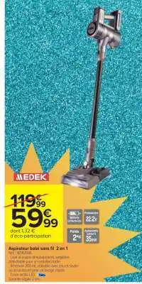 Carrefour Market Aspirateur balai sans fil 2 en 1 offre