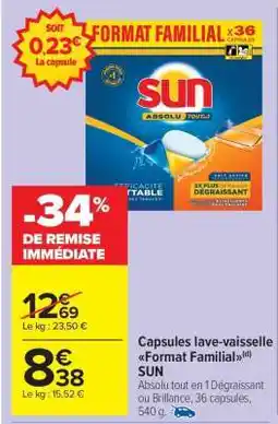 Carrefour Market Capsules lave-vaisselle Format Familial SUN offre