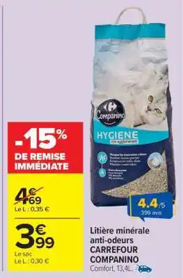 Carrefour Market Litière minérale anti-odeurs CARREFOUR COMPANINO offre