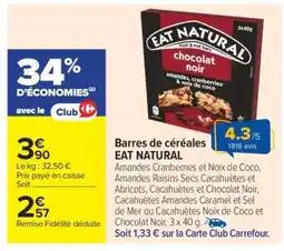 Carrefour Barres de céréales EAT NATURAL offre