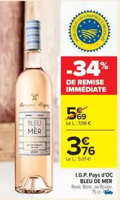 Carrefour I.G.P. PAYS D'OC Bleu De Mer offre