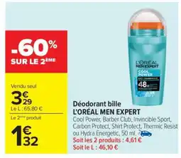 Carrefour Déodorant bille L'ORÉAL MEN EXPERT offre