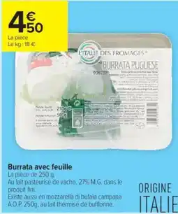 Carrefour Contact Burrata avec feuille offre