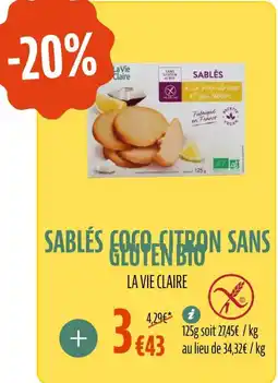 La Vie Claire Sablés coco nitron sans gluten bio offre