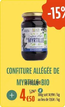La Vie Claire Confiture allégée de myrtille bio offre