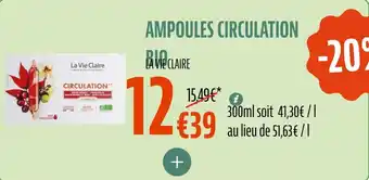 La Vie Claire Ampoules circulation bio offre
