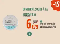 La Vie Claire Dentifrice solide à la menthe bio offre