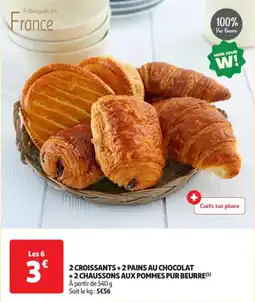 Auchan Supermarché 2 croissants + 2 pains au chocolat +2 chaussons aux pommes pur beurre offre