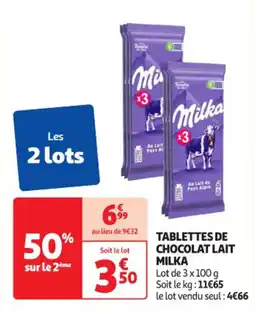 Auchan Supermarché Tablettes de chocolat lait milka offre