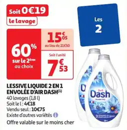 Auchan Supermarché Lessive liquide 2 en 1 envolée d'air dash offre