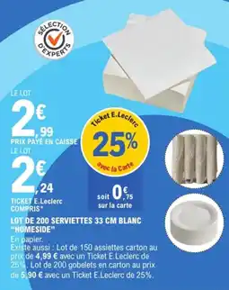 E.Leclerc Lot de 200 serviettes blanc homeside offre