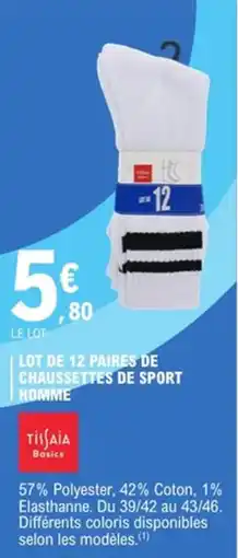 E.Leclerc Lot de 12 paires de chaussettes de sport homme offre