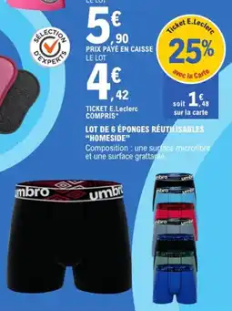 E.Leclerc Lot de 6 éponges réutilisables homeside offre