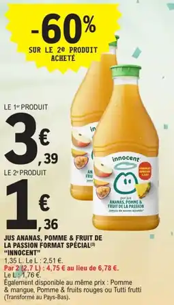 E.Leclerc Jus ananas pomme & fruit de la passion format spécial innocent offre