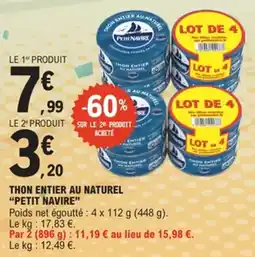 E.Leclerc Thon entier au naturel petit navire offre